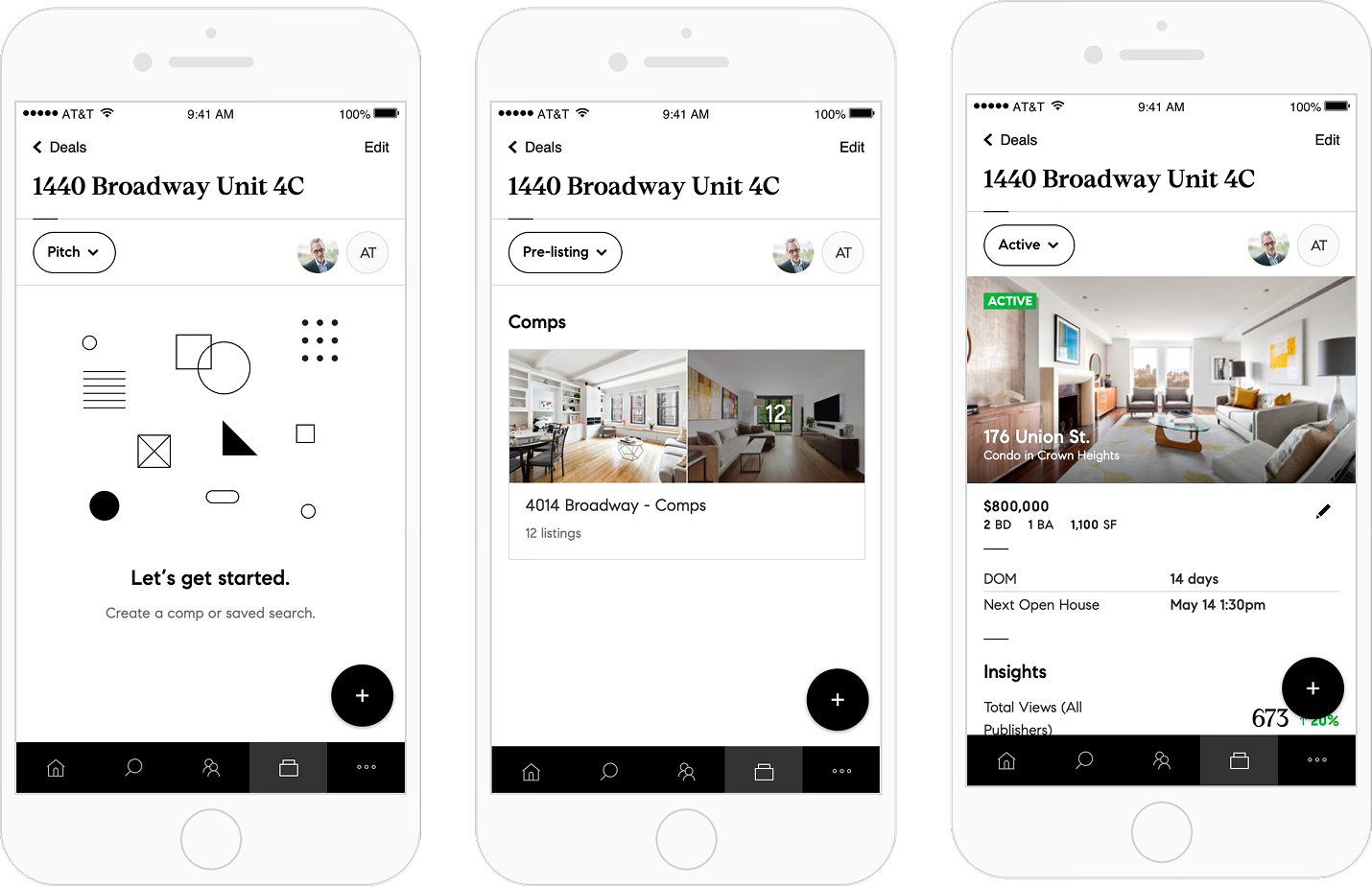 Compass deal detail across three iOS screens