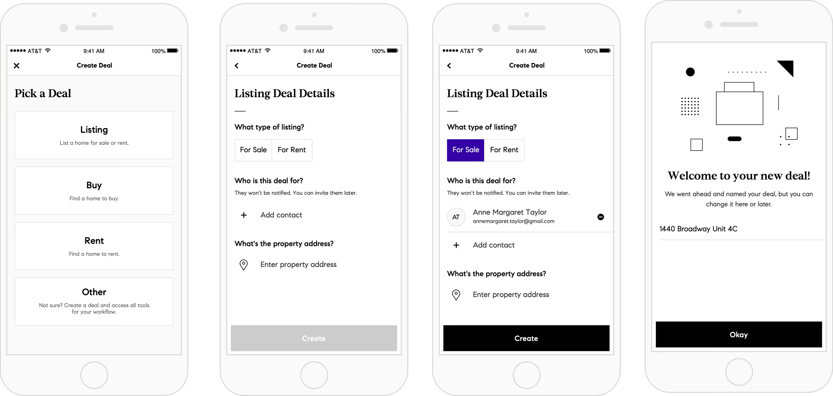 Create a deal flow across four iOS screens