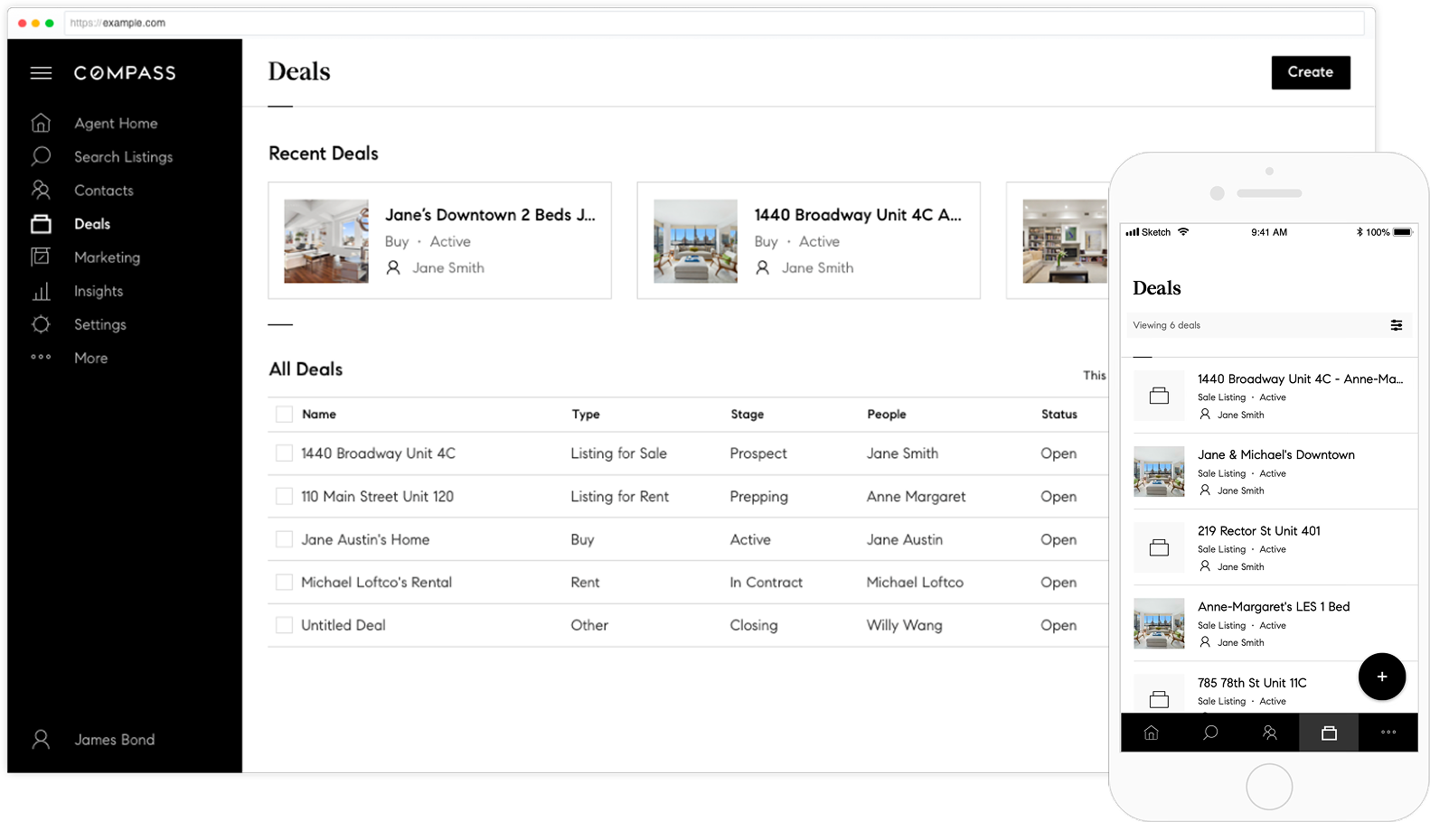 Compass Deals dashboard on web and iOS