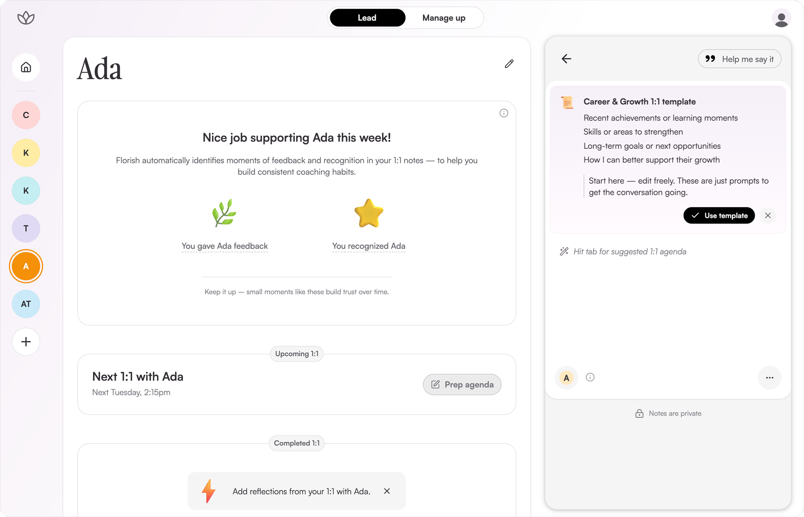 Florish 1:1 dashboard with Ada