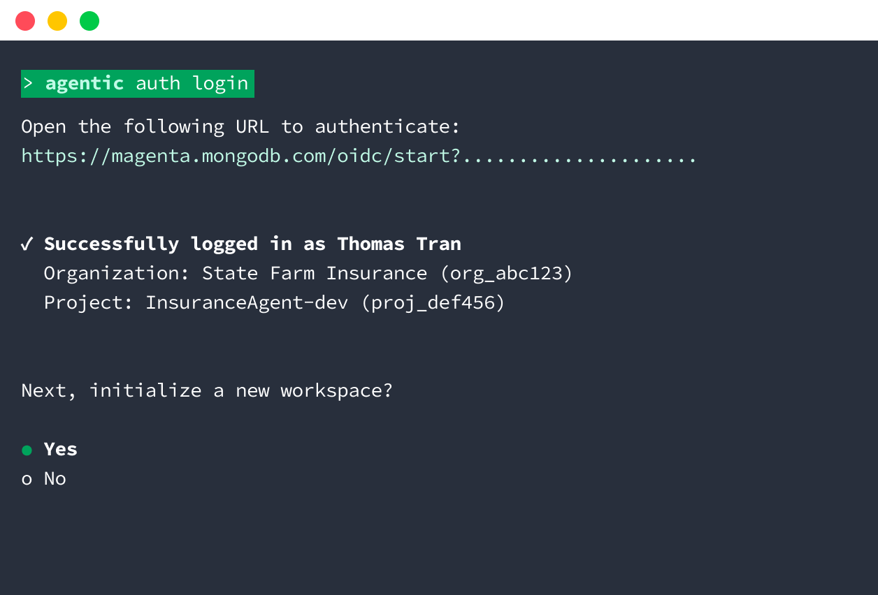 Agentic CLI &mdash; auth login and deploy